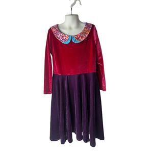 Twirly Girl Girls‎ Knee Length Collared Velvet Dress 12 Purple Pink Long Sleeve